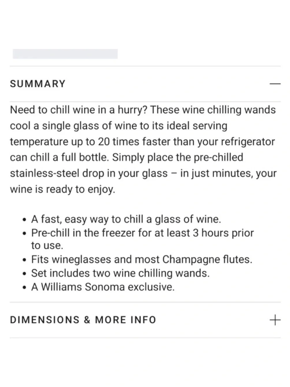 New Williams Sonoma Signature Wine-Chilling Wands Coolers Chillers / Cryo Sticks